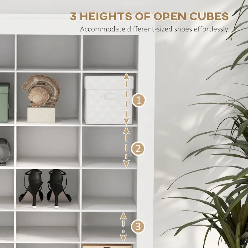 71 Tall Shoe Rack Storage Organizer, Narrow Shoe Cabinet for Entryway with Open Cubes for 36 Pairs, White