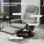Faux Leather Manual Swivel Recliner Chair with Footrest, Armrest and Wrapped Wood Base