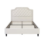 Modern Full-Size Upholstered Bed with Pleated and Button-Tufted Headboard, Solid Wood Frame and Metal Base, No Box Spring Needed