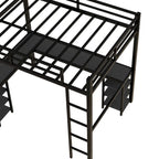Black Metal Full Loft Bed with Desk and Shelves - L-Shaped Design