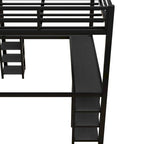 Black Metal Full Loft Bed with Desk and Shelves - L-Shaped Design