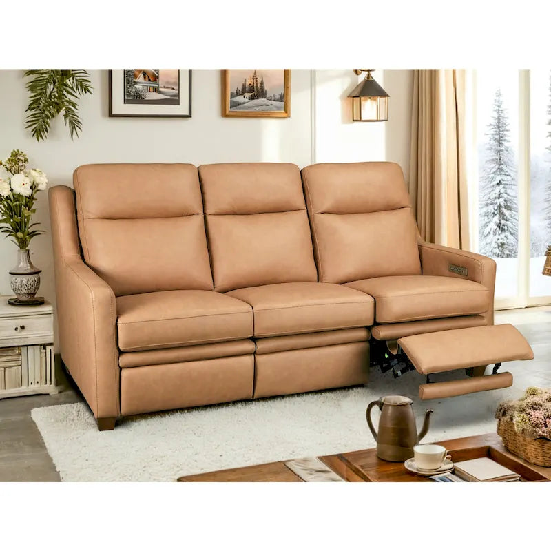 Genuine Leather Recliner Sofa 78 Triple-Motor Power Zero-Wall Reclining 3-Seat Sofa with USB&USB-C Port