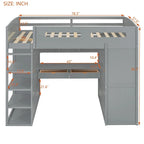 Full Size Wood Loft Bed with Desk, Wardrobes,Drawers and Shelves