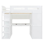 Full Size Wood Loft Bed with Desk, Wardrobes,Drawers and Shelves