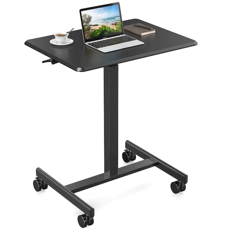 Bureau debout réglable et moderne avec roulettes verrouillables et vérin à gaz pour le bureau à domicile ou les petits espaces