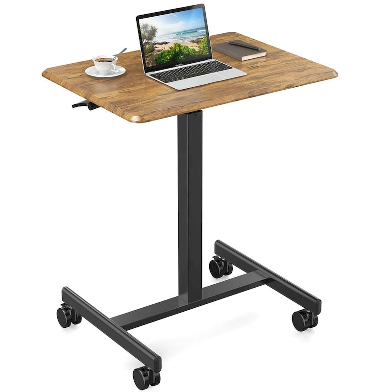 Bureau debout réglable et moderne avec roulettes verrouillables et vérin à gaz pour le bureau à domicile ou les petits espaces