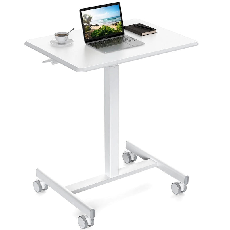 Bureau debout réglable et moderne avec roulettes verrouillables et vérin à gaz pour le bureau à domicile ou les petits espaces