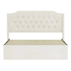 Queen Size Tufted Bed Frame with Crystal Button Accents, Wingback Headboard & Under-Bed Storage,Beige