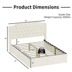 Queen Size Tufted Bed Frame with Crystal Button Accents, Wingback Headboard & Under-Bed Storage,Beige