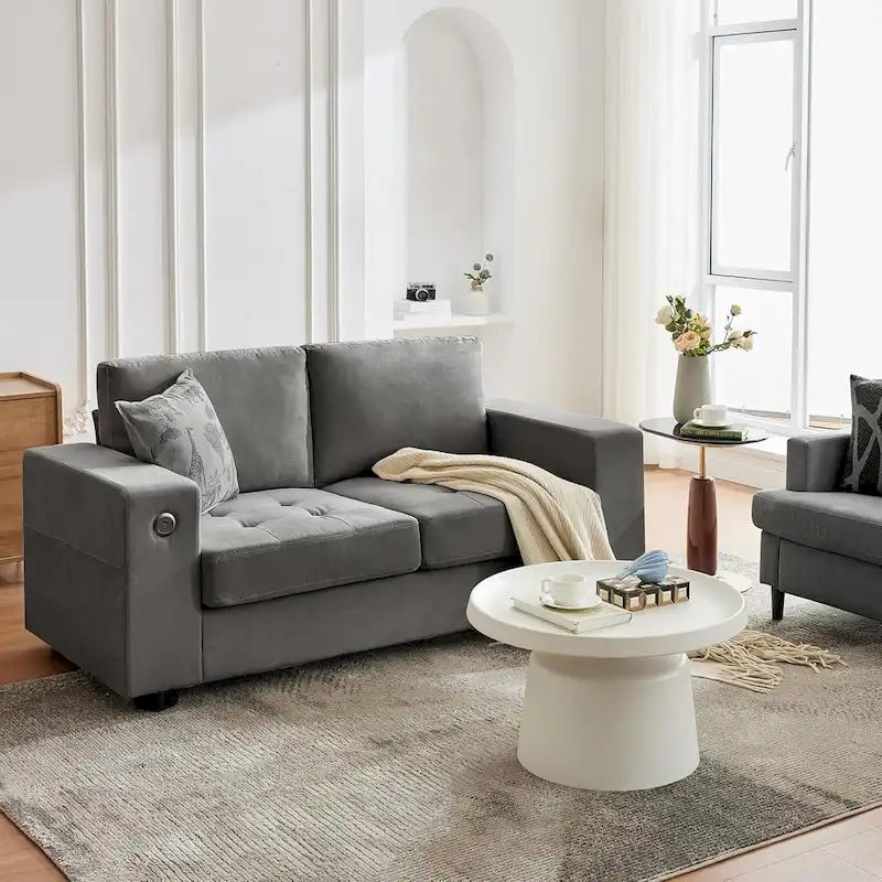 Canapé de causeuse en chenille de 70 pouces avec chargement USB Canapé d'angle moderne avec poches de rangement et housse amovible pour salon,