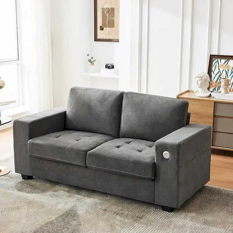 Canapé de causeuse en chenille de 70 pouces avec chargement USB Canapé d'angle moderne avec poches de rangement et housse amovible pour salon,