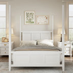 Roomfitters King Size Poster Bed, Solid Wood Frame, Horizontal Grille Design, White