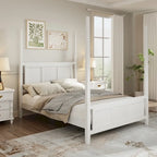 Roomfitters King Size Poster Bed, Solid Wood Frame, Horizontal Grille Design, White