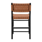 Roomfitters PU Leather Counter Stools, Set of 2 Bar Height Chairs with Woven Back and Rubberwood Frame, Black Brown