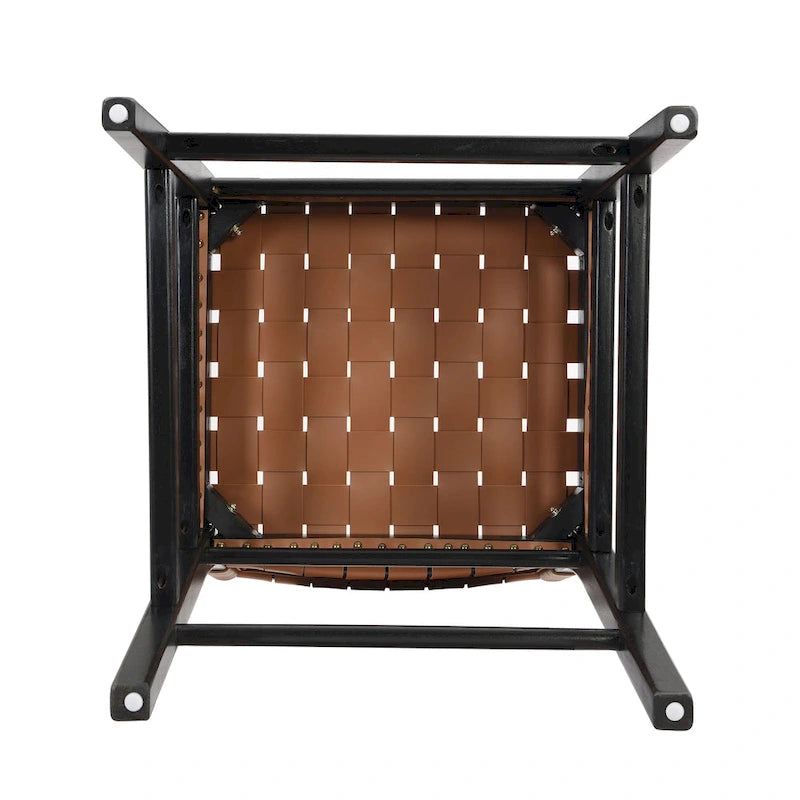 Roomfitters PU Leather Counter Stools, Set of 2 Bar Height Chairs with Woven Back and Rubberwood Frame, Black Brown