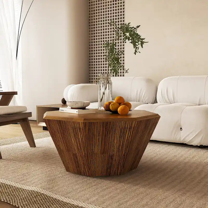 31.5 Octagonal Rubber Wood Coffee Table for Living Room, Bedroom