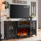 Farmhouse 3-Sided Glass Fireplace TV Stand for 75 TV, Media Console