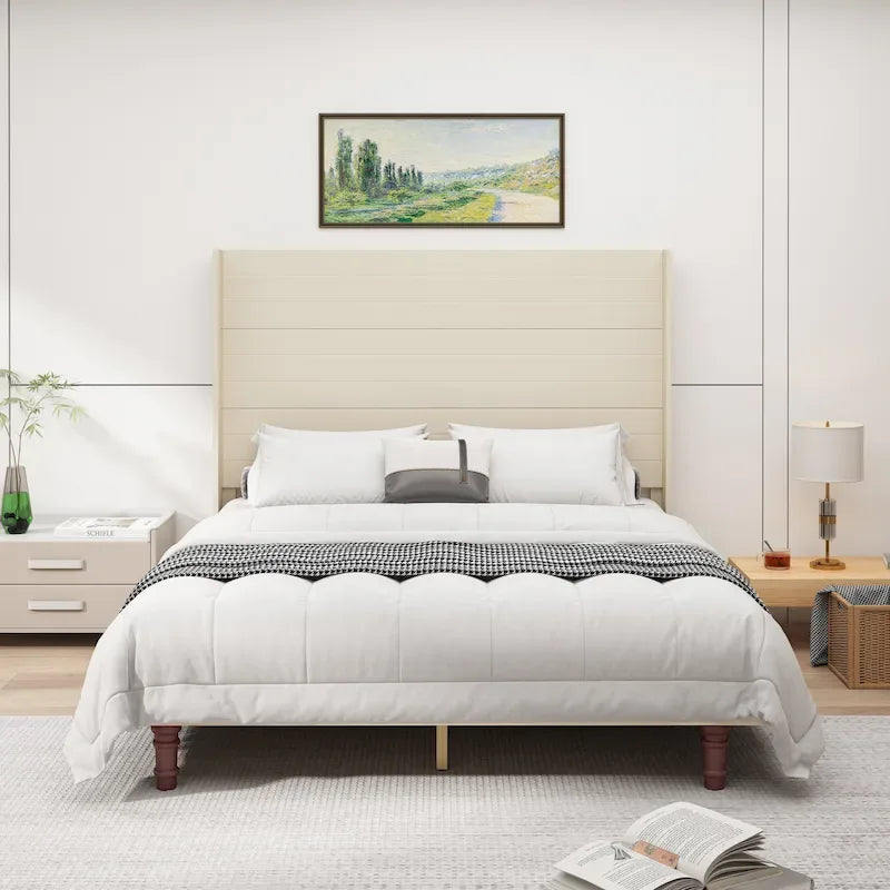 Queen Platform Bed with High Headboard & Comfortable Back