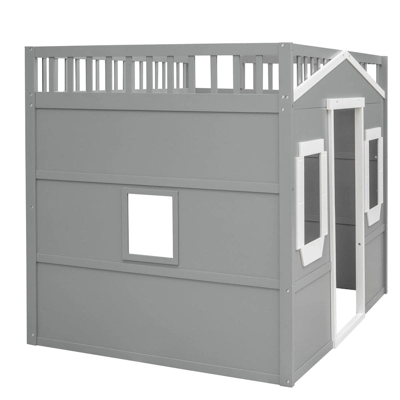Lit mezzanine avec échelle et cadre gris et blanc