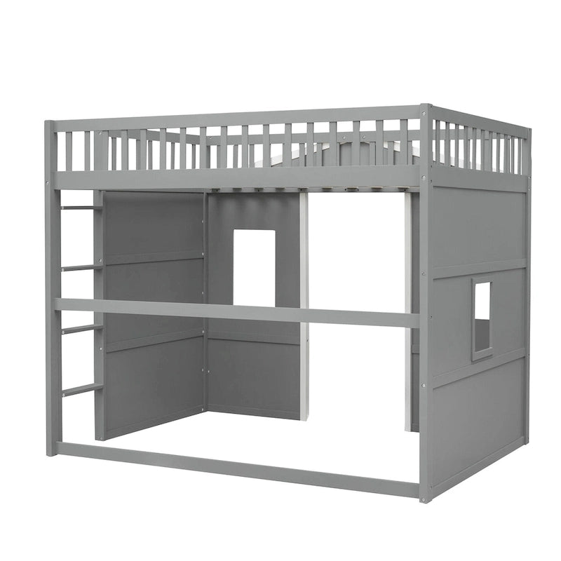 Lit mezzanine avec échelle et cadre gris et blanc