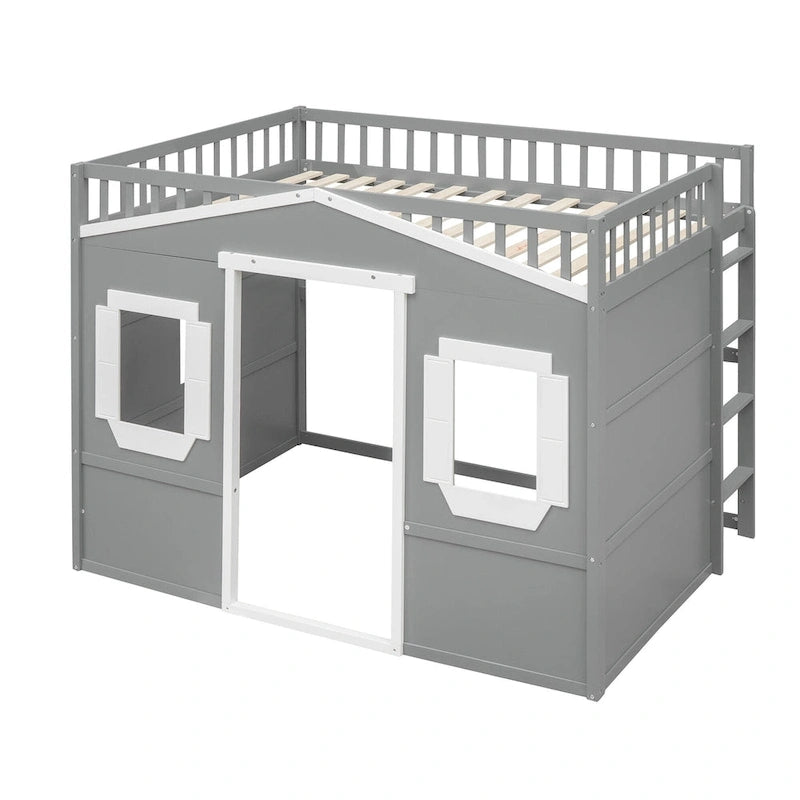 Lit mezzanine avec échelle et cadre gris et blanc