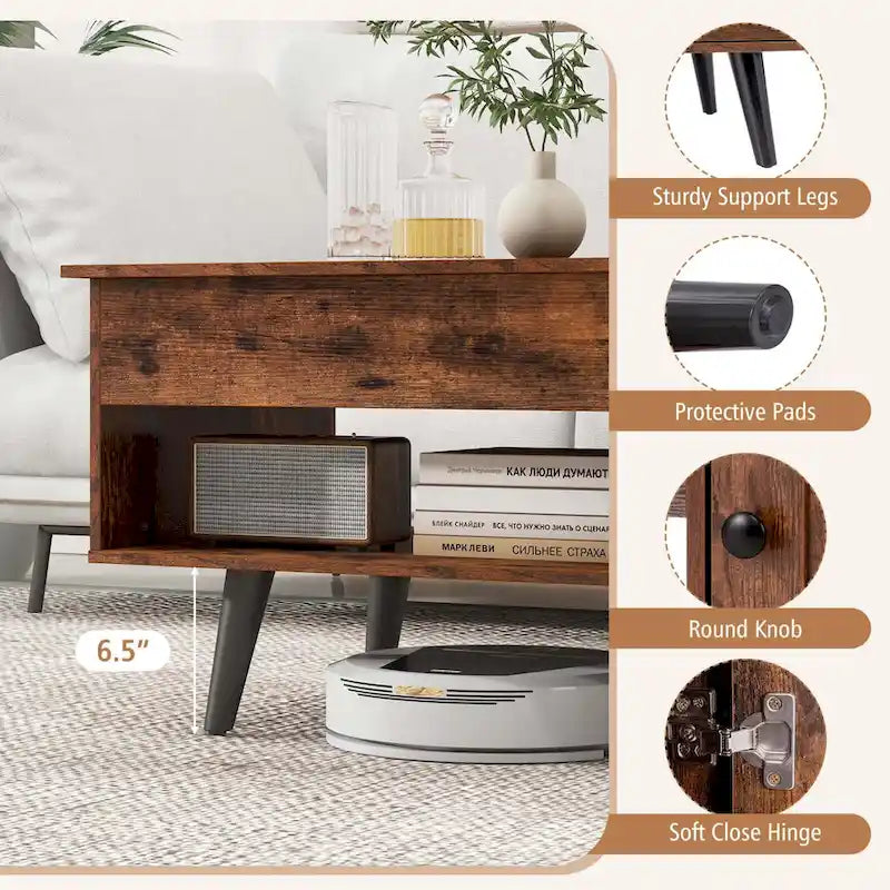Costway Lift Top Coffee Table with Storage Hidden Compartment Cabinet - See Details