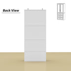 White Wardrobe Armoire Closet: Double - glass - door Design with Gold Handles and a Hanging Rod, Ideal for Organizing Clothes