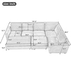 Corduroy Sectional Couch Sofa Bed, Modular Sofa with 2 Movable Ottomans Sleeper Recliner Sofa Couch for Living Room