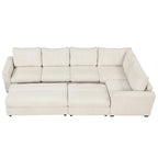 Corduroy Sectional Couch Sofa Bed, Modular Sofa with 2 Movable Ottomans Sleeper Recliner Sofa Couch for Living Room