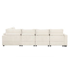 Corduroy Sectional Couch Sofa Bed, Modular Sofa with 2 Movable Ottomans Sleeper Recliner Sofa Couch for Living Room