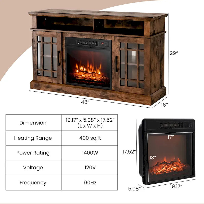 Gymax 48 TV Stand Console Cabinet w/ Fireplace Entertainment Center