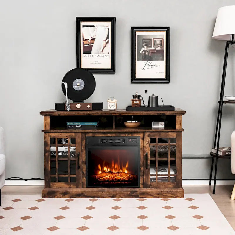Gymax 48 TV Stand Console Cabinet w/ Fireplace Entertainment Center