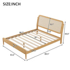 Queen Size Wood Storage Platform Bed with LED Light,Rattan Headboard