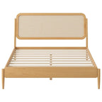 Queen Size Wood Storage Platform Bed with LED Light,Rattan Headboard