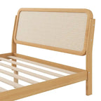 Queen Size Wood Storage Platform Bed with LED Light,Rattan Headboard