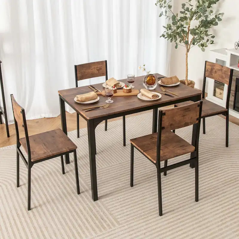 Costway Ensemble de 5 Pièces Table de Salle à Manger et Chaises Style Industriel pour Cuisine