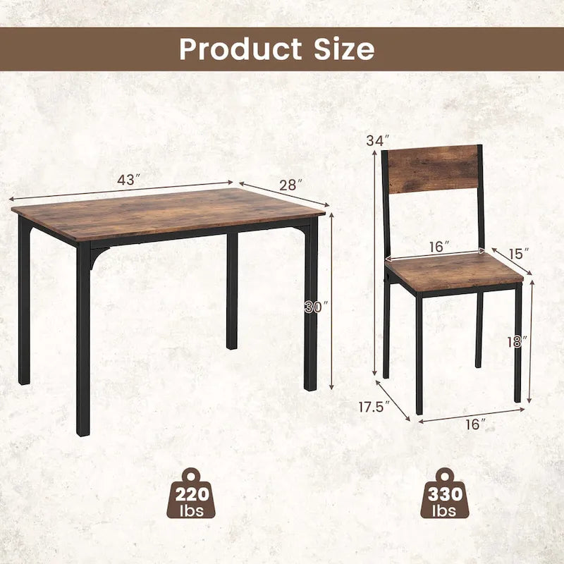 Costway Ensemble de 5 Pièces Table de Salle à Manger et Chaises Style Industriel pour Cuisine