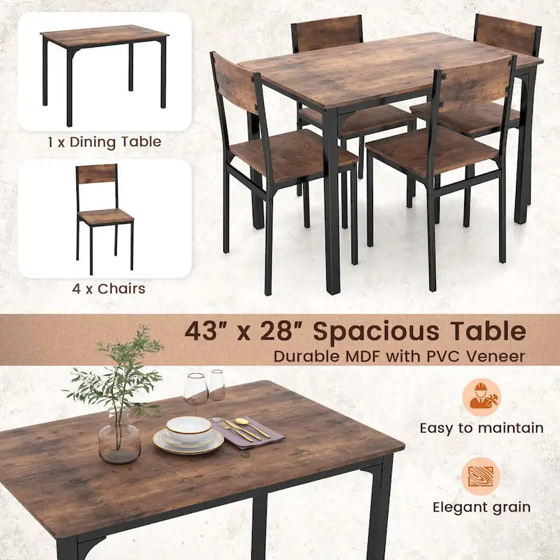 Costway Ensemble de 5 Pièces Table de Salle à Manger et Chaises Style Industriel pour Cuisine