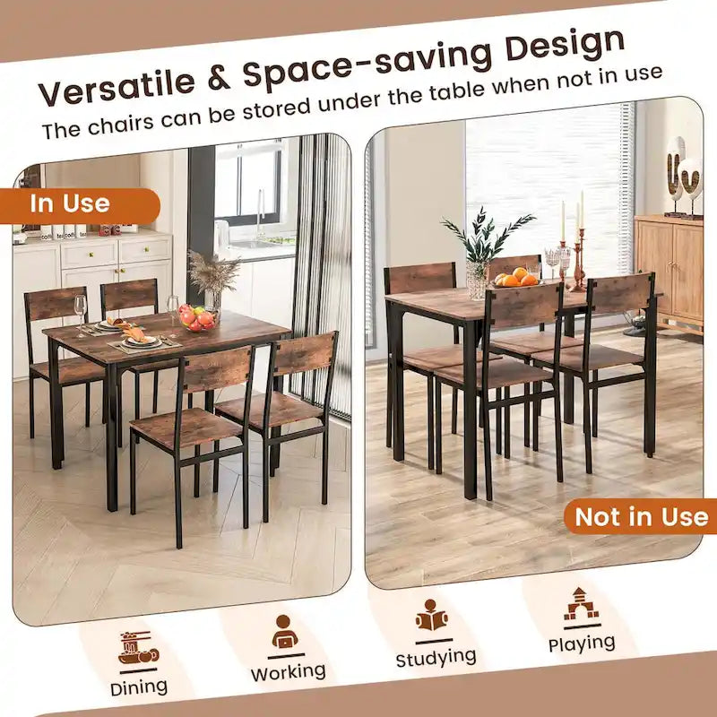 Costway Ensemble de 5 Pièces Table de Salle à Manger et Chaises Style Industriel pour Cuisine