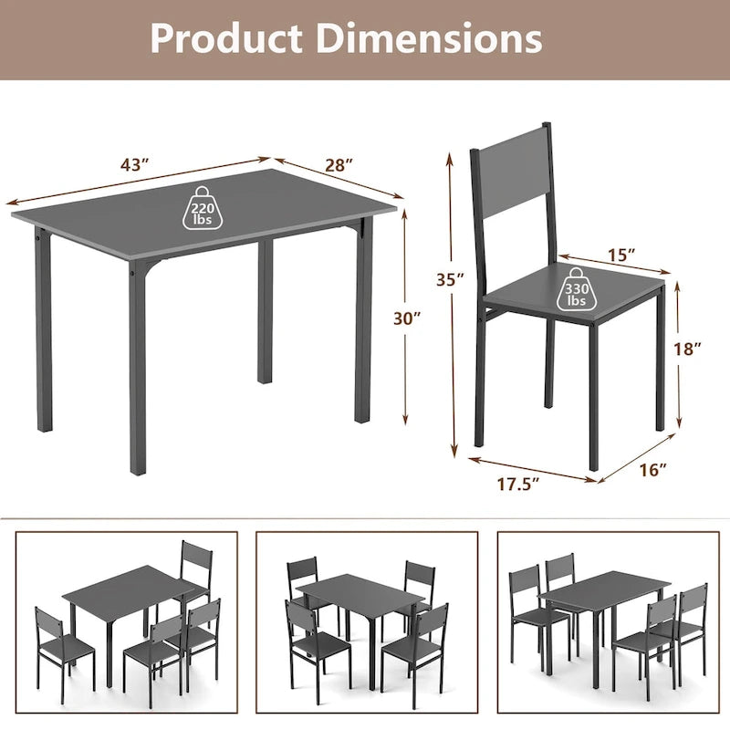 Costway Ensemble de 5 Pièces Table de Salle à Manger et Chaises Style Industriel pour Cuisine