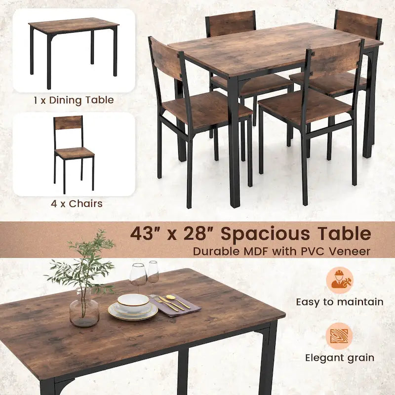 Costway Ensemble de 5 Pièces Table de Salle à Manger et Chaises Style Industriel pour Cuisine