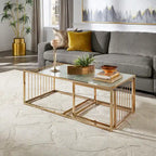 Table basse gigogne Astor iNSPIRE Q Bold avec dessus de miroir texturé et finition dorée couleur champagne