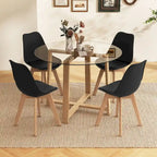 Gymax 5 PCS Dining Table Set for 4 w/ Solid Wood Legs Tempered Glass