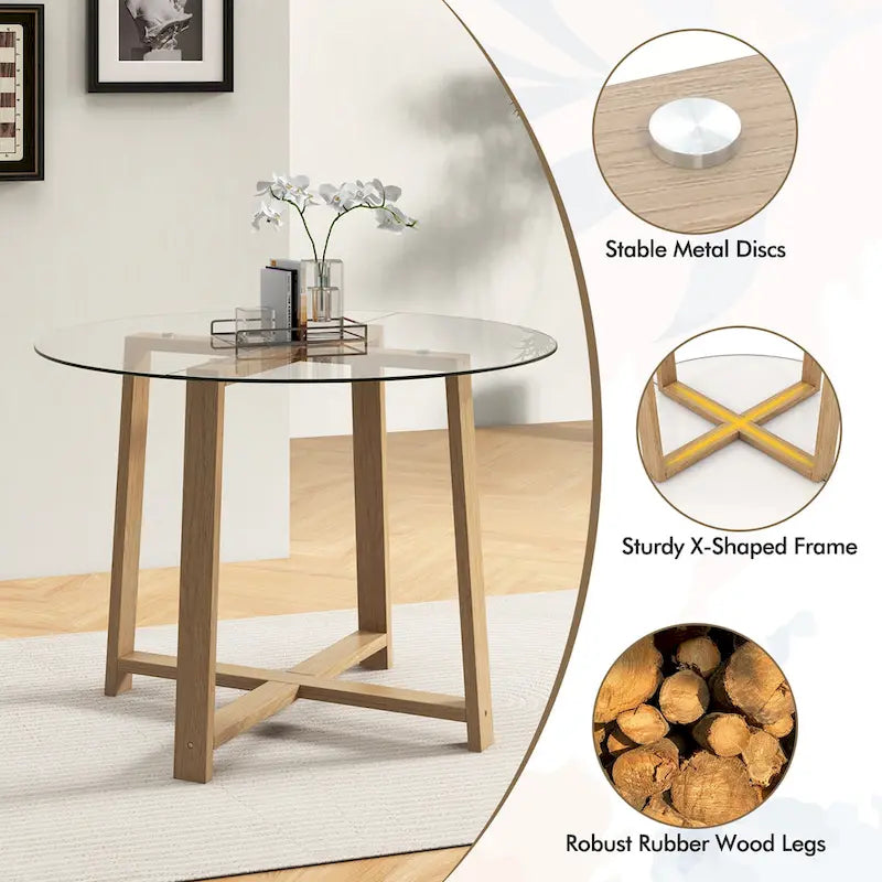 Gymax 5 PCS Dining Table Set for 4 w/ Solid Wood Legs Tempered Glass