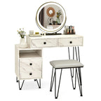 Costway Coiffeuse avec tabouret et miroir LED à intensité variable Grand meuble de rangement - Voir détails