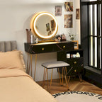 Costway Coiffeuse avec tabouret et miroir LED à intensité variable Grand meuble de rangement - Voir détails