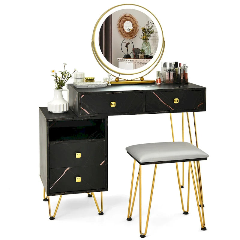 Costway Coiffeuse avec tabouret et miroir LED à intensité variable Grand meuble de rangement - Voir détails