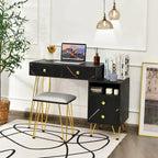 Costway Coiffeuse avec tabouret et miroir LED à intensité variable Grand meuble de rangement - Voir détails