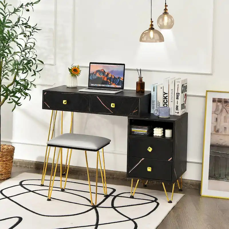 Costway Coiffeuse avec tabouret et miroir LED à intensité variable Grand meuble de rangement - Voir détails