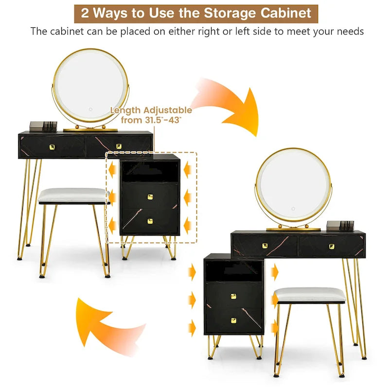 Costway Coiffeuse avec tabouret et miroir LED à intensité variable Grand meuble de rangement - Voir détails